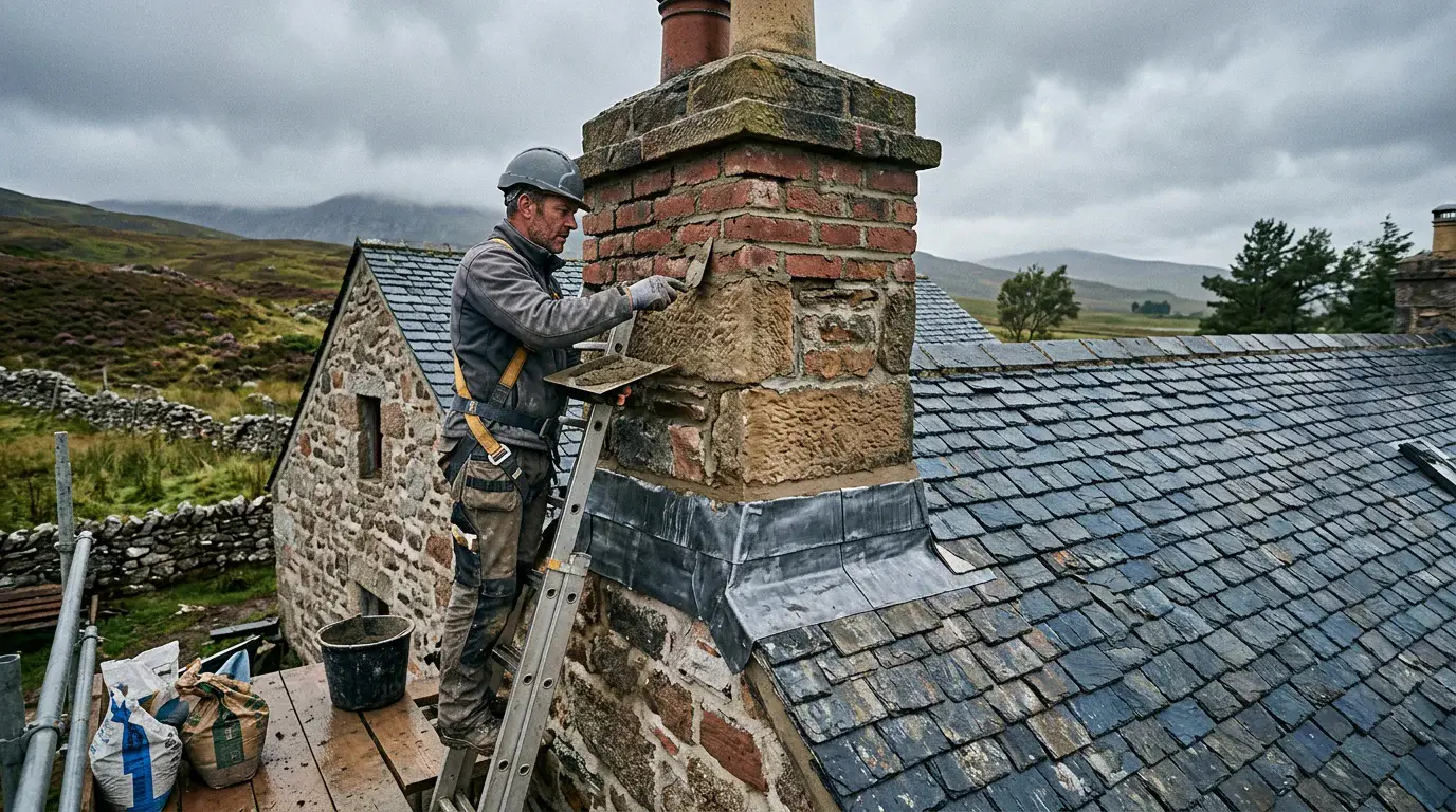 Illustrative chimney roofing detail