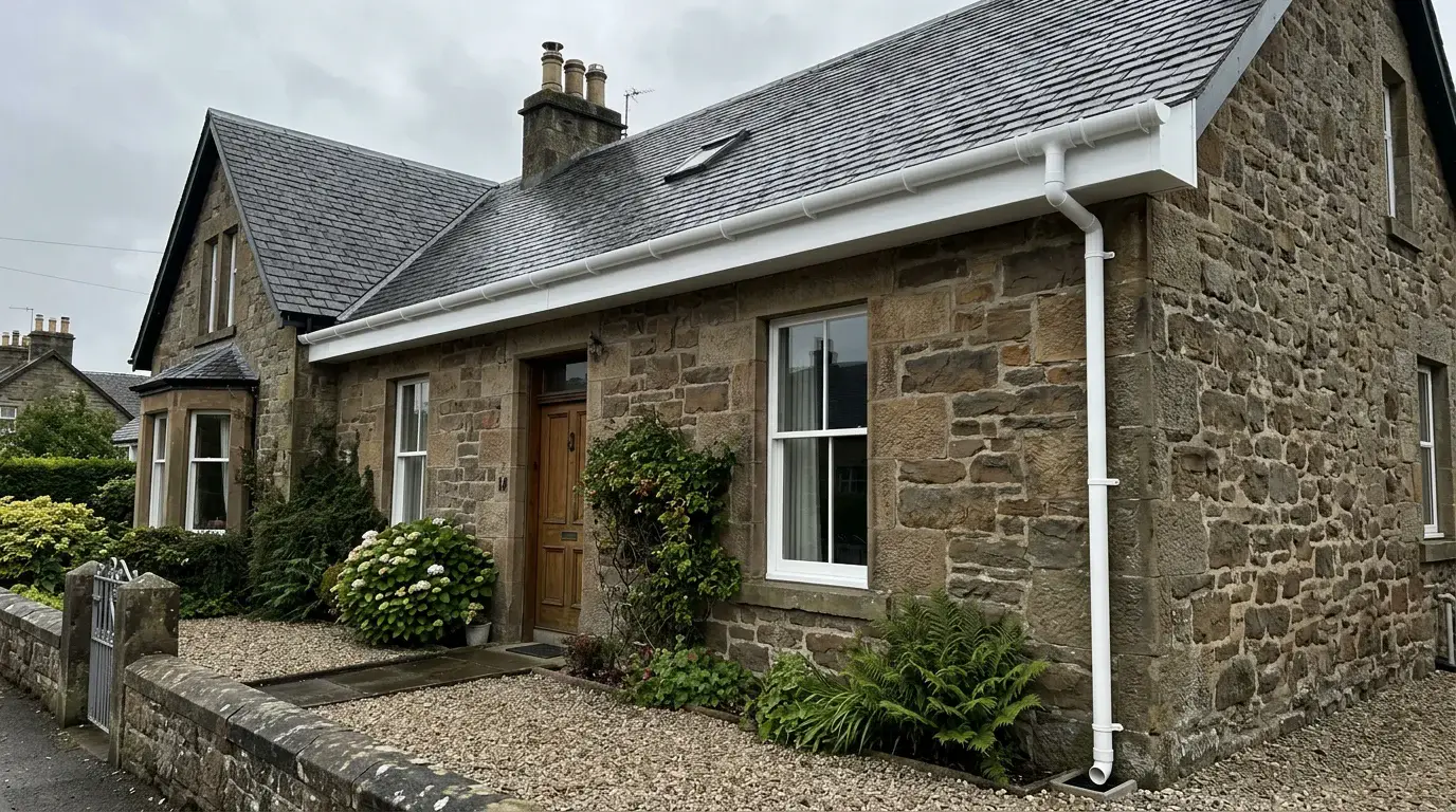 Illustrative house roofline and guttering